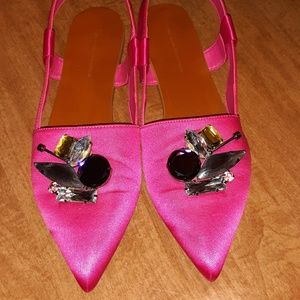 ZARA Jeweled Fuchsia Satin Slingback Flats